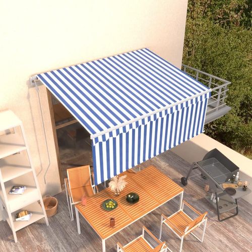 Markise Automatisch Einziehbar mit Volant 3x2,5 m Blau und Weiß