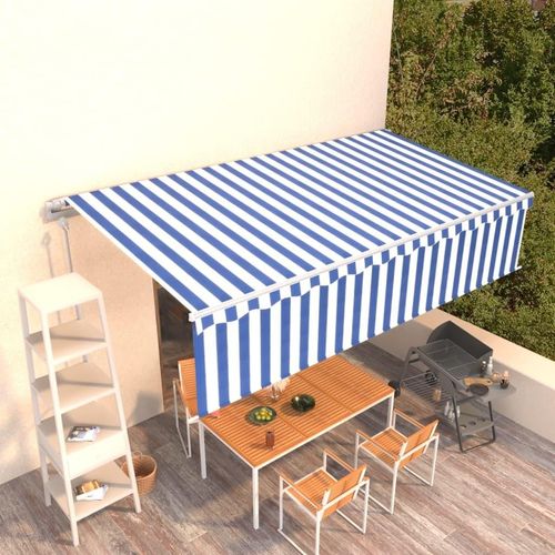 Markise Automatisch Einziehbar mit Volant 6x3 m Blau und Weiß