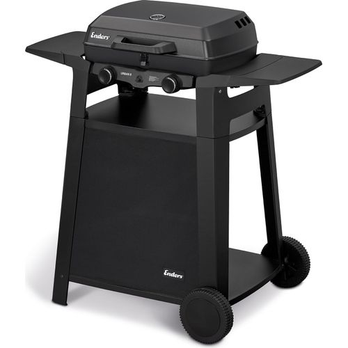 Enders Urban II Trolley, Tischgrill mit Trolley, Grillen-, Kochen- und Backen Funktion, 2 Brenner Edelstahl, mit Grill-Thermometer, Balkon-, Camping-Grill, Aluguss-Gehäuse, Gusseisen-Rost #207072