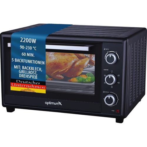 OptimumX Minibackofen 60 Liter XXL mit Umluft, 2200W, Drehspieß, Anthrazit