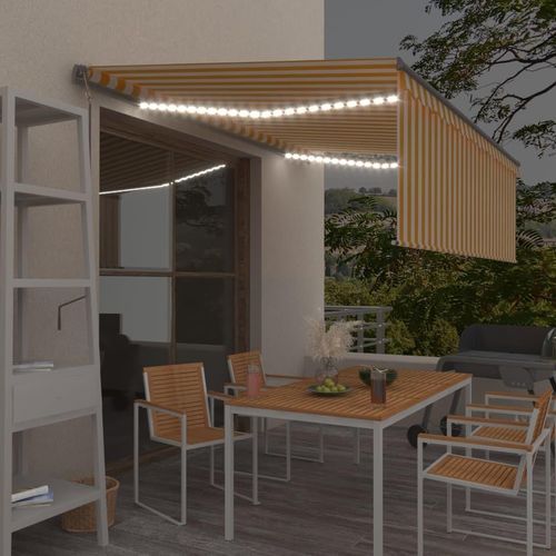 Markise Automatisch mit Rollo LED Windsensor 4x3m Gelb Weiß