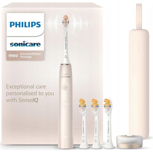 Philips DiamondClean Prestige 9900 HX9992/44 Akku-Zahnbürste, Erwachsener, Schallzahnbürste, Tägliche Pflege, Tiefenreinigung, Zahnfleischpflege, Sensibel, Whitening, 62000 Bewegungen pro Minute, Champagner, 2 min, 4 x 30 sec
