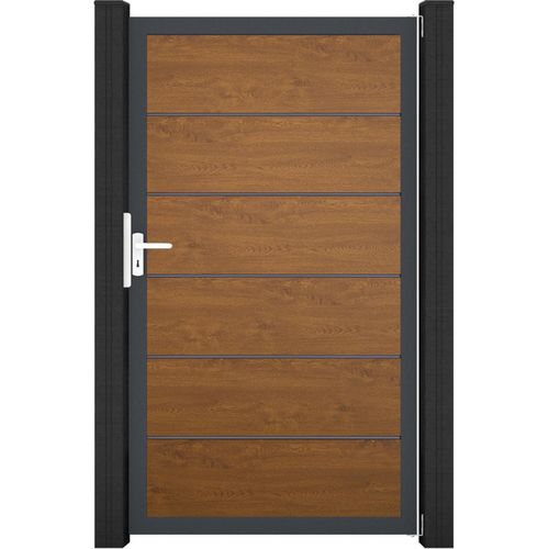 GroJa BasicLine PVC Stecksystem Premium Universal Einzeltor mit Anthrazitrahmen golden_oak
