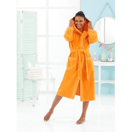 Bademantel PLANTIER Gr. 40, orange, 40/42, Baumwolle, Hausmäntel