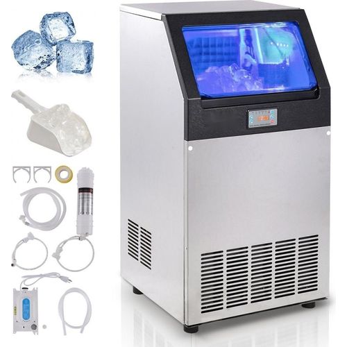 Eiswürfelmaschine-45 kg/24 h - 55 Eiswürfel in 12-15 Min - Freistehender Eisbereiter mit 15 kg Speicher - LED-Digitalanzeige