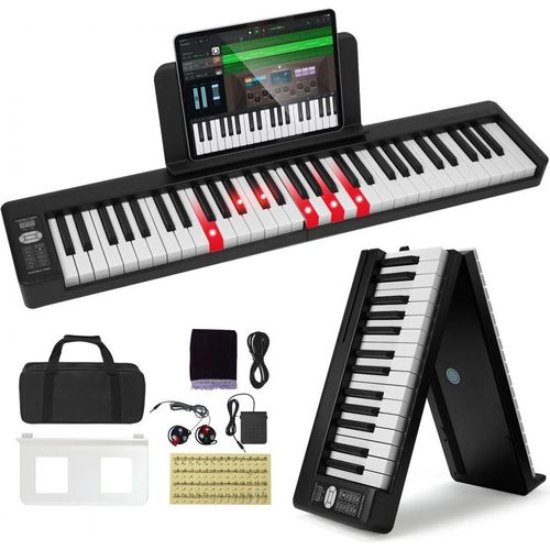 Digitalpiano 61 Tasten - E-Piano faltbar mit Bluetooth und MIDI - Schwarz - Elektronisches Klavier