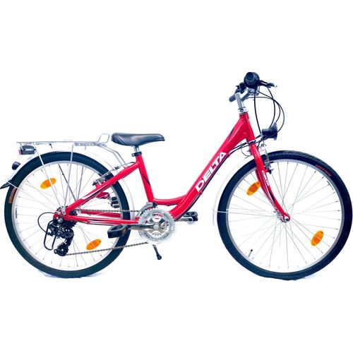 24 Zoll Mädchenfahrrad Delta 18-Gang Kettenschaltung, Alurahmen, Rot, nach STVO