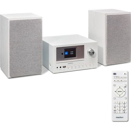 MEDION P85003 Micro Audio System Kompaktanlage (Internetradio, DAB+, PLL UKW Radio, Bluetooth, USB Anschluss, AUX, 2x150 W) weiß