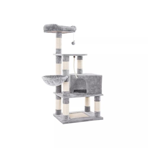 In And OutdoorMatch Luxus-Kratzbaum Katlynn - Für Katzen - 138 cm - Grau - Weiche Katzenbett-Hängematte - Katzenspielzeug - Geeignet für kleine Kätzchen