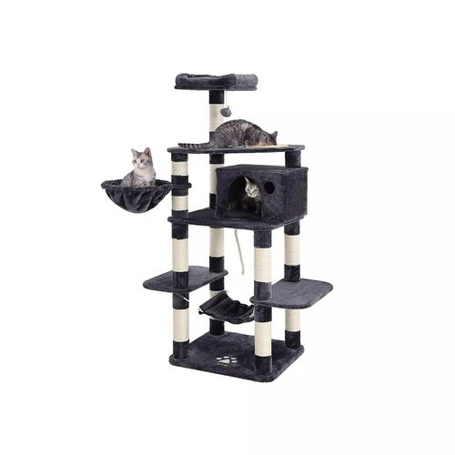 In And OutdoorMatch Luxus-Kratzbaum Felicia - Für Katzen - 164 cm - Schwarz - Weiche Katzenbett-Hängematte - Katzenspielzeug - Geeignet für kleine Kätzchen