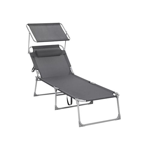 In And OutdoorMatch Liege Erik Yolanda - Sonnenliege - Mit Sonnenschirm - Gartenliege - Loungesofa - Grau - 210 x 73 x 35 cm
