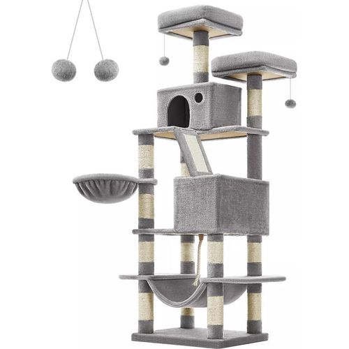 In And OutdoorMatch Luxus-Kratzbaum Kaitlyn - Für Katzen - 168 cm - Grau - Weiche Katzenbett-Hängematte - Katzenspielzeug - Geeignet für kleine Kätzchen