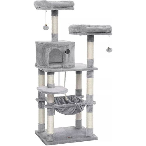 In And OutdoorMatch Kratzbaum Jean - 143cm - Für Katzen - Grau - Weiche Katzenbett-Hängematte - Katzenspielzeug - Geeignet für kleine Kätzchen
