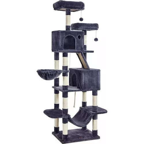 In And OutdoorMatch Luxus-Kratzbaum Elena – 206 cm – Für Katzen – Schwarz – Weiches Katzenbett – Hängematte – Katzenspielzeug – Geeignet für kleine und große Kätzchen