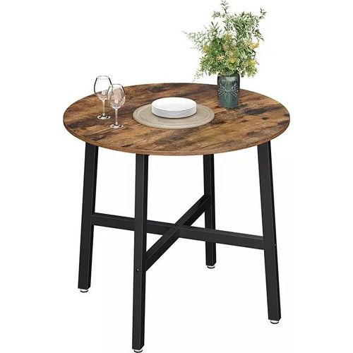 In And OutdoorMatch Kleiner Küchentisch Russel - Esstisch Küche - Rund - Esszimmertisch - 80 x 75 cm - 2 bis 4 Personen - Braun / Schwarz
