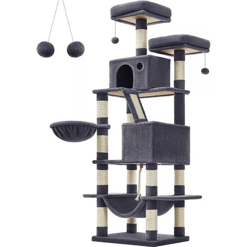 In And OutdoorMatch Luxus-Kratzbaum Keagan - Für Katzen - 168 cm - Schwarz - Weiche Katzenbett-Hängematte - Katzenspielzeug - Geeignet für kleine Kätzchen