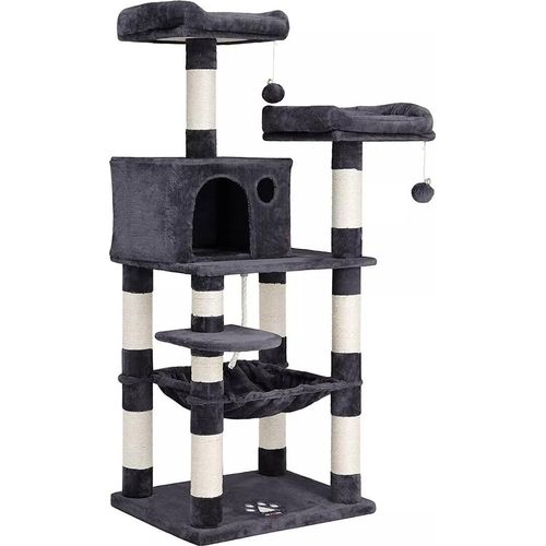 In And OutdoorMatch Kratzbaum Cleveland - 143cm - Für Katzen - Rauchgrau - Weiche Katzenbett-Hängematte - Katzenspielzeug - Für kleine Kätzchen geeignet