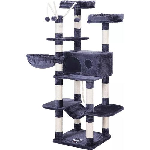 In And OutdoorMatch Luxus-Kratzbaum Garrett – 50x50x164cm – Für Katzen – Schwarz – Weiches Katzenbett – Hängematte – Katzenspielzeug – Geeignet für kleine und große Kätzchen