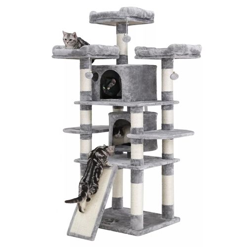 In And OutdoorMatch Luxus-Kratzbaum Clyde - Für Katzen - 172 cm - Grau - Weiche Katzenbett-Hängematte - Katzenspielzeug - Geeignet für kleine Kätzchen