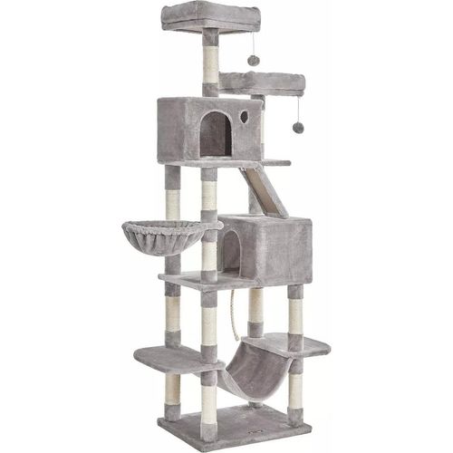 In And OutdoorMatch Kratzbaum XL Emerson - 206 cm - für Katzen - Rauchgrau - weiches Katzenbett - Hängematte - Katzenspielzeug - geeignet für kleine und große Kätzchen