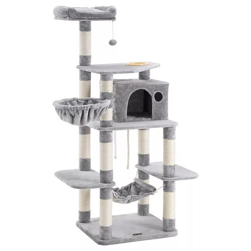 In And OutdoorMatch Luxus-Kratzbaum für Katzen Jovey – Grau – Weiche Katzenkorb-Hängematte – Katzenspielzeug – Geeignet für kleine Kätzchen – 63 x 58 x 26 cm
