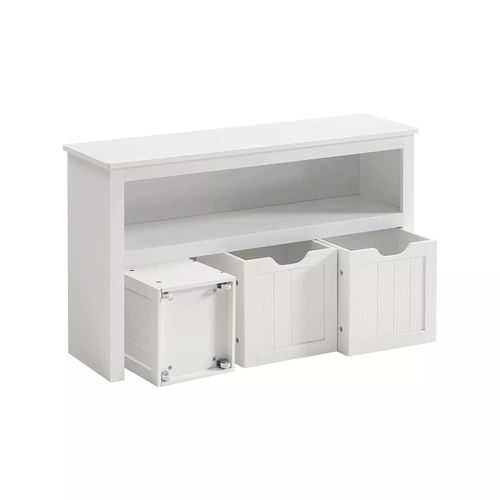 In And OutdoorMatch Kinderregal Lempi - Spielzeugaufbewahrung für Kinder - Aufbewahrungsschrank - Spielzeugschrank - Aufbewahrungsbox - mit Rollen - Spielzeugregal - für Kinderzimmer - 102 x 30 x 60 cm - Weiß
