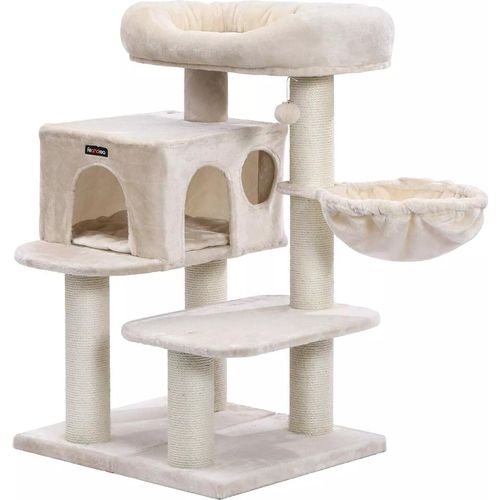 In And OutdoorMatch Luxus-Kratzbaum für Katzen Ollie – Beige – Weiche Katzenkorb-Hängematte – Katzenspielzeug – Geeignet für kleine Kätzchen – 70 x 60 x 112 cm