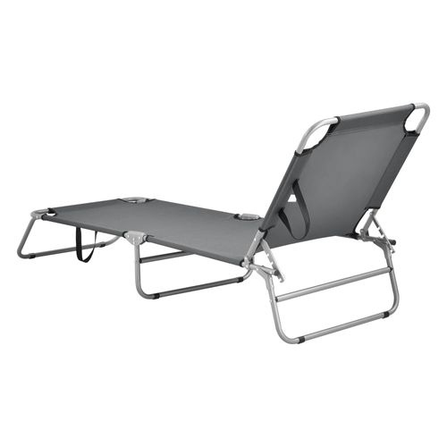 In And OutdoorMatch Sonnenliege Elbert - Sonnenliege - 2er-Set - 186 x 55 x 24 cm - Dunkelgrau und Silber - Stahl und Stoff - faltbar und platzsparend