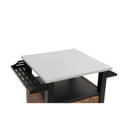 Tisch Mit Rädern 1 Stueck, Küchentisch Aus Stahl Mit Schiebetür Und Ablagefläche, Mobiles Sideboard Für Küche Oder Terrasse In Braun