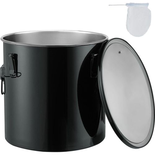 Fritteusen-Fetteimer Öl-Entsorgungsbehälter 30 L, Edelstahl-Fritteusenöleimer, Rostfreie Beschichtung, Öltransportbehälter mit Deckel, Filterbeutel zum Filtern von Heißem Speiseöl, Schwarz