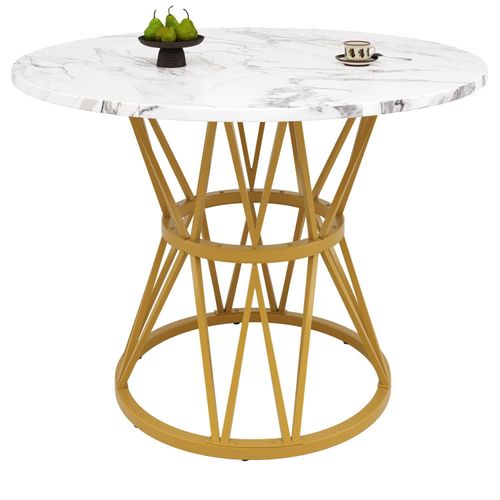 Runder Esstisch,Küchen-Esstisch,Couchtisch für 4 Personen,geeignet für Wohnzimmer, stilvolle Tischbeine aus Metall,Tischplatte aus MDF-Marmor