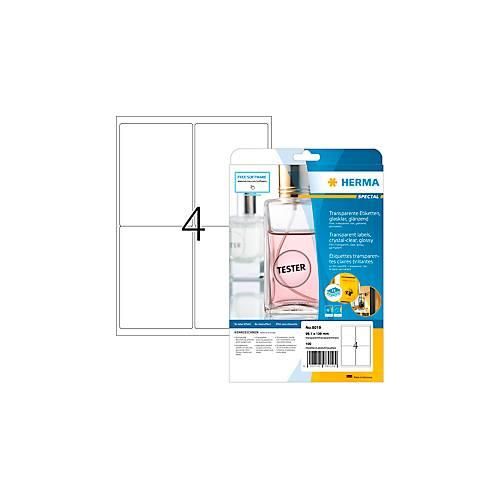 Folienetiketten HERMA 8019, permanenthaftend, selbstklebend, bedruckbar, No-Label-Effekt, B 99,1 x H 139 mm, Folie, transparent, 100 Stück/25 Blatt