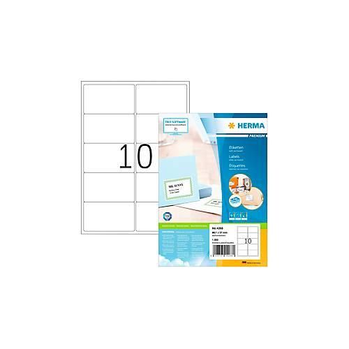Adressetiketten HERMA 4268, permanenthaftend, selbstklebend, bedruckbar, B 99,1 x H 57 mm, FSC®-Papier, weiß, 1000 Stück/100 Blatt