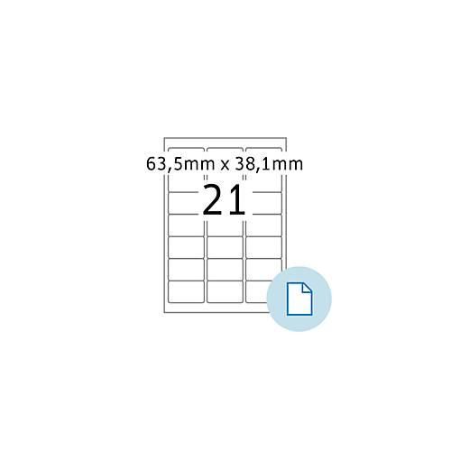Blattetiketten HERMA 8417, permanenthaftend, bedruckbar, B 63,5 x H 38,1 mm, Papier, weiß, 10500 Stück/500 Blatt