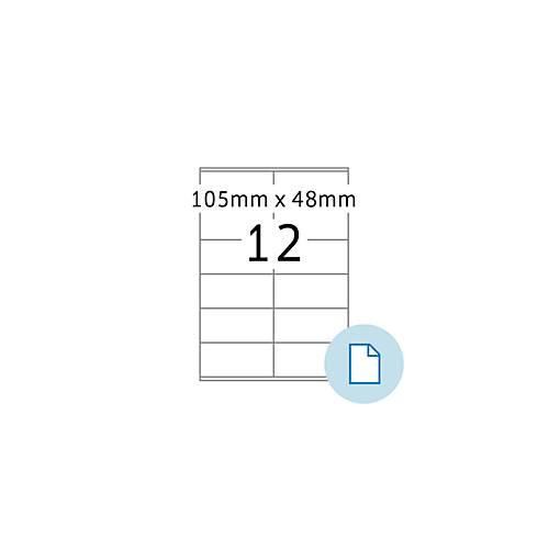 Blattetiketten HERMA 8419, permanenthaftend, bedruckbar, B 105 x H 48 mm, Papier, weiß, 6000 Stück/500 Blatt