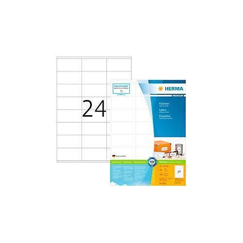 Adressetiketten HERMA 4633, permanenthaftend, selbstklebend, bedruckbar, B 70 x H 36 mm, FSC®-Papier, weiß, 4800 Stück/200 Blatt