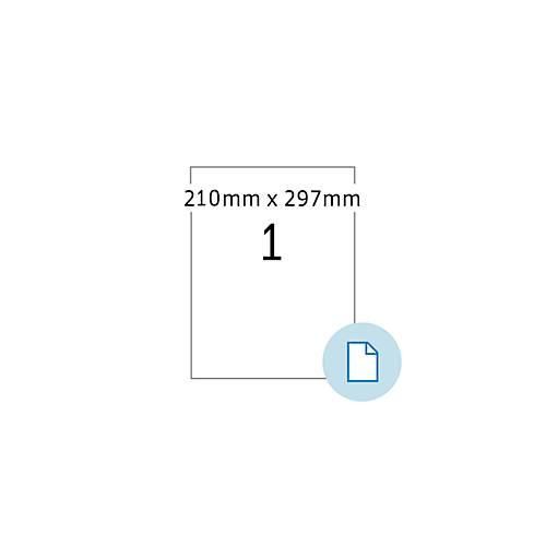 Blattetiketten HERMA 8422, permanenthaftend, bedruckbar, B 210 x H 297 mm, Papier, weiß, 500 Stück/500 Blatt