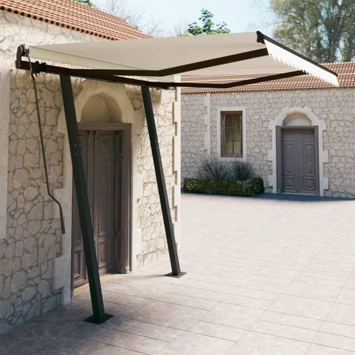 Markise Automatisch Einziehbar mit Pfosten 3,5x2,5 m Creme