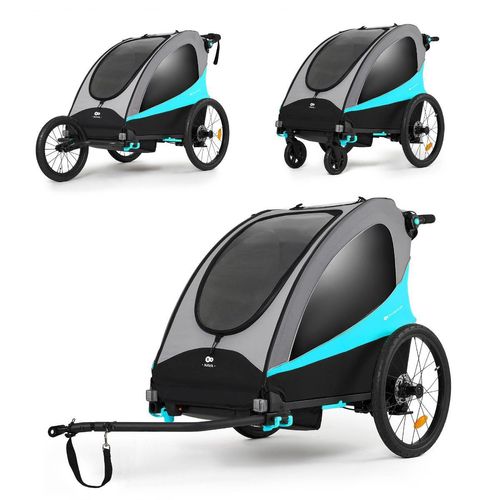 Kinderkraft NAVA 3in1 – Fahrradanhänger, Jogger & Buggy bis 60 kg, luftbereift, gefedert, faltbar, für 1–2 Kinder, Blau