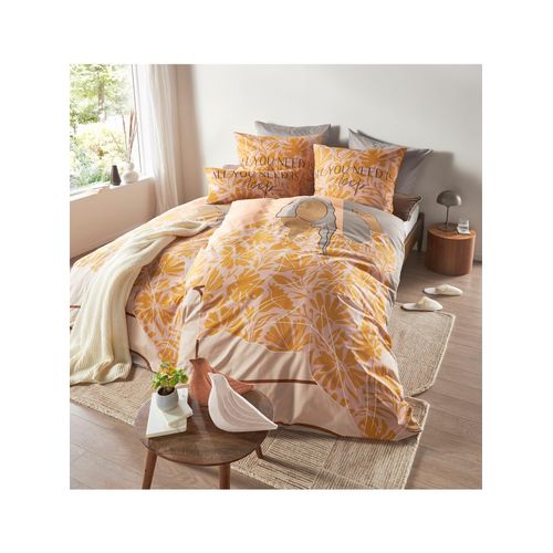 Bettwäsche HEINE HOME Gr. 1, gelb (ocker, sesam, bedruckt), B/L: 135cm x 200cm, 2-teilige Garnitur St., 2-teilige Garnitur St., Renforcé, B/L: 80cm x 80cm, Renforcu00e9, 100% Baumwolle, Bettwäsche