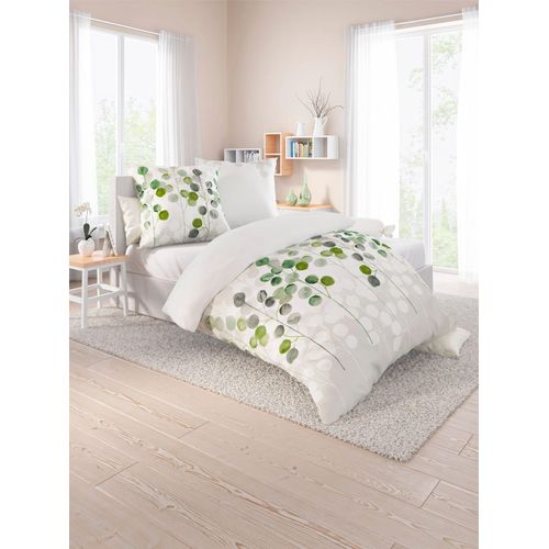 Bettwäsche BIBERNA Gr. 2, grün (weiß, grün), B/L: 155cm x 200cm, , Seersucker, B/L: 80cm x 80cm, Seersucker, 100% Baumwolle, Bettwäsche