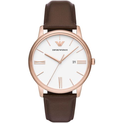 Quarzuhr EMPORIO ARMANI, rosa (braun, weiß), Armbanduhren, Herren, Armbanduhr, Herrenuhr, Datum, analog, Edelstahlarmband