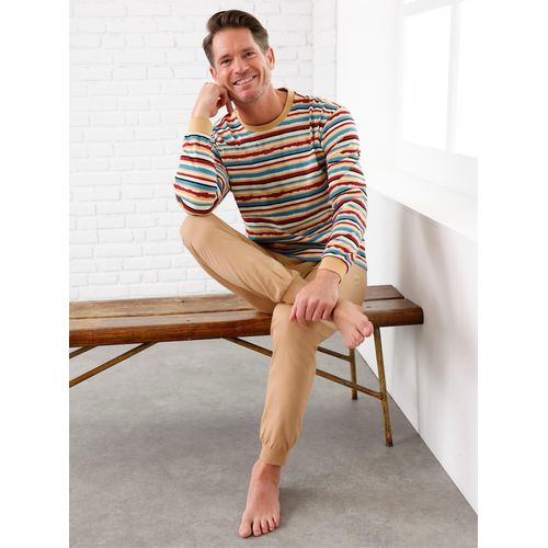 Schlafanzug WÄSCHEPUR, Herren, Gr. 52/54, bunt (camel, dunkelrot, bedruckt), 100% Baumwolle, Homewear-Sets