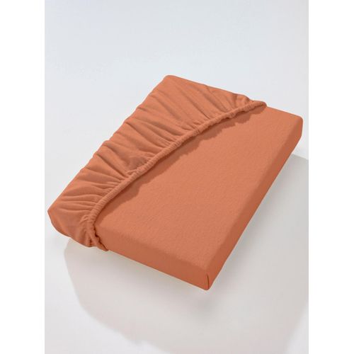 Spannbettlaken DORMISETTE Gr. 1, braun (caramel), B:90-100cm L:190-200cm, Feinbiber, 100% Baumwolle, Laken