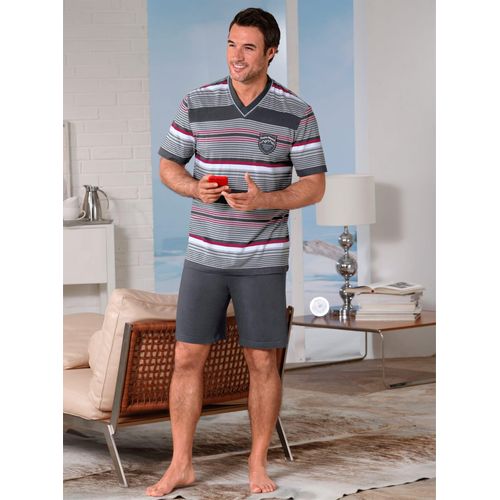 Schlafanzug KINGS CLUB, Herren, Gr. 56/58, bunt (grau, bordeaux), 100% Baumwolle, Kurzarm, Homewear-Sets