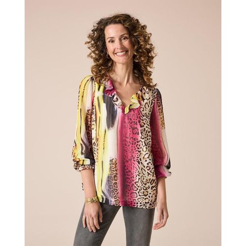 Bluse mit Druck und Volantbesatz