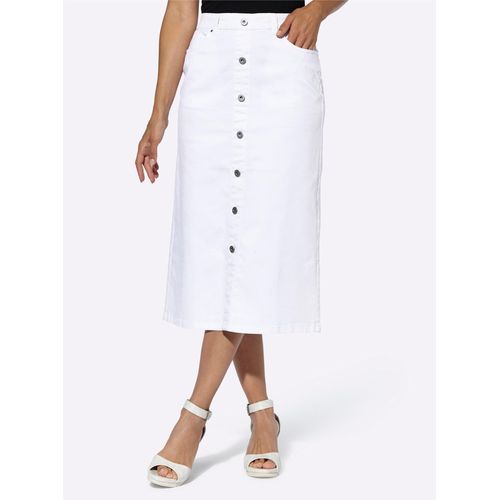 Jeansrock INSPIRATIONEN, Damen, Gr. 21, weiß, 97% Baumwolle, 3% Elasthan, unifarben, wadenlang, Röcke