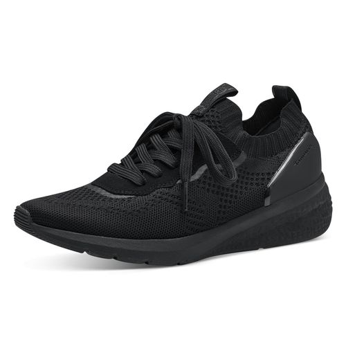 Slip-On Sneaker TAMARIS, Damen, Gr. 36, schwarz, Textil, Lederimitat, Synthetik, sportlich, Schuhe Sneaker, Freizeitschuh, Halbschuh, Schnürschuh mit aufgesetzer Zierschnürung
