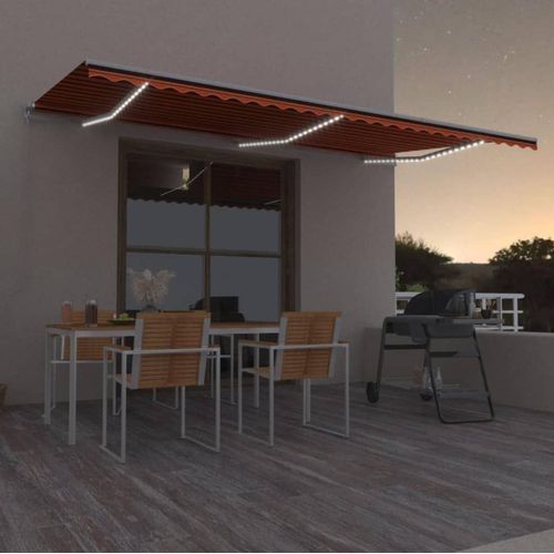 Markise Manuell Einziehbar mit LED 600x300 cm Orange und Braun