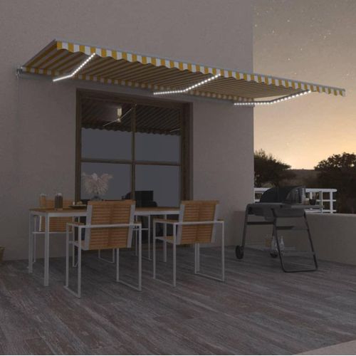 Markise Manuell Einziehbar mit LED 600x300 cm Gelb und Weiß
